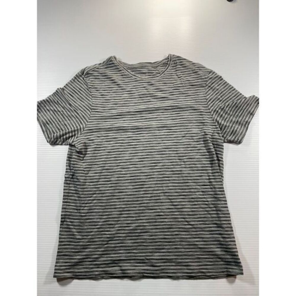 01.ALGO Striped Short Sleeve T-Shirt Casual Basic Tee Gray Black Stripes M